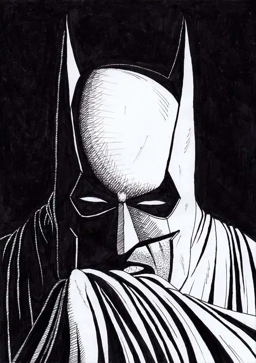 Batman drawing black and white mirrored