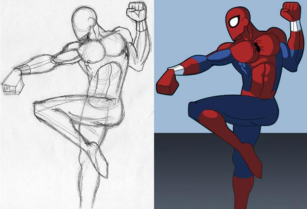 Spider-Man sketch and digital coloring