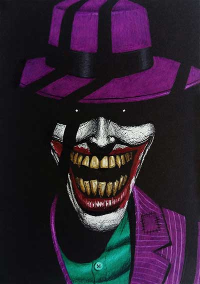 Joker drawing on black paper