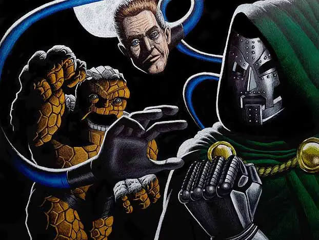 Dr. Doom vs Fantastic Four drawing with a backlight