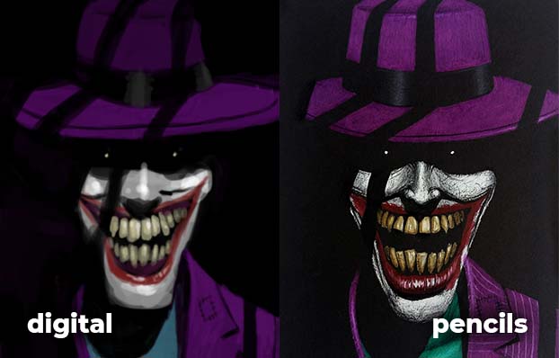 joker drawing – digital vs pencils