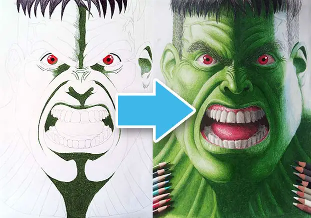 drawing dark parts first in a hulk drawing