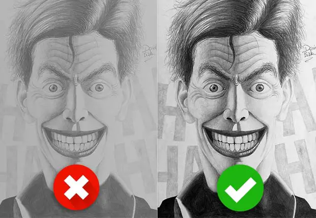 joker pencil drawing - value comparison
