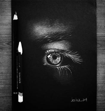 White pencil on black paper