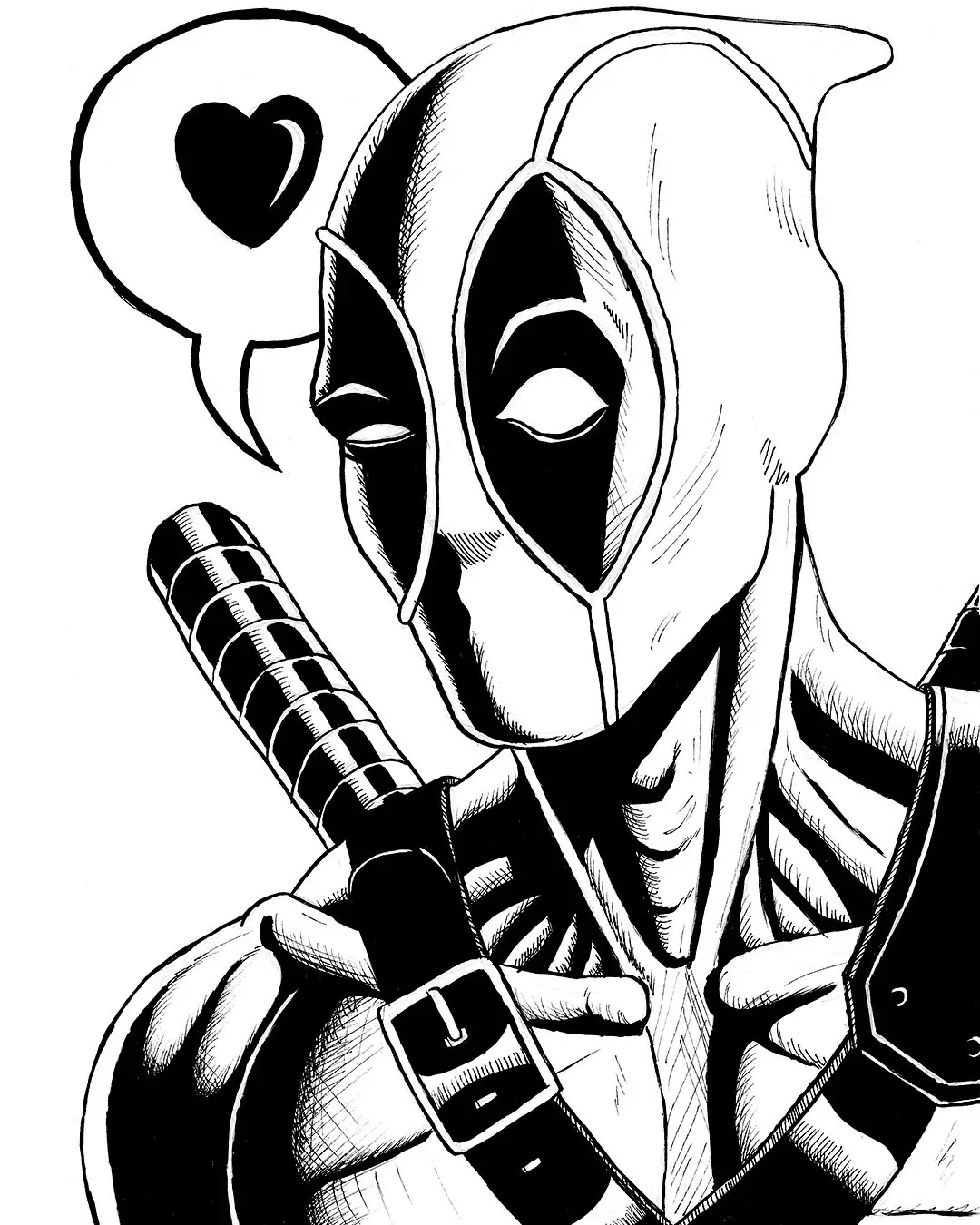 deadpool pen and ink drawing