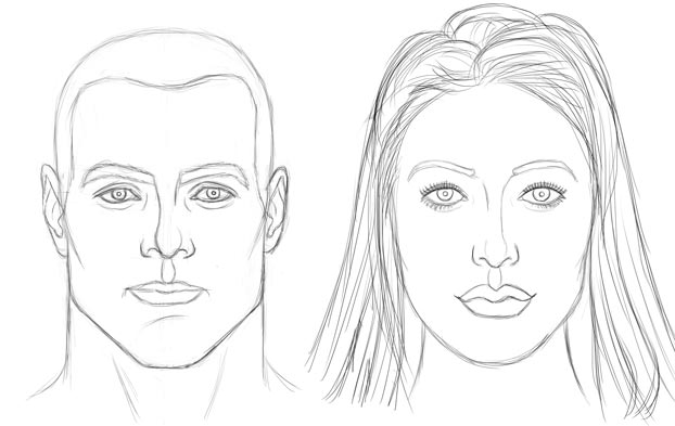 face drawing of man and woman