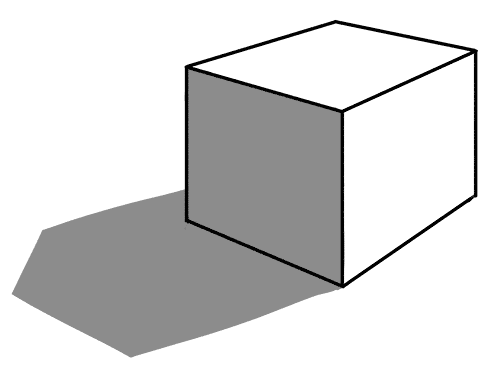 drawing of form and cast shadows on a box