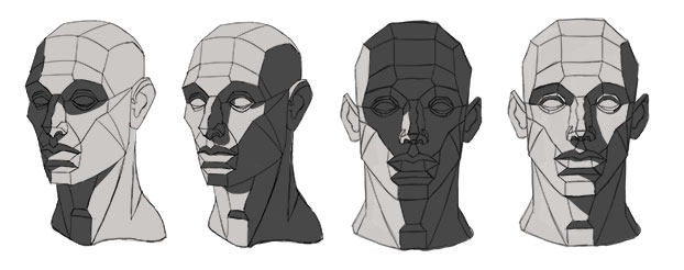 asaro head drawings filled with 2 values