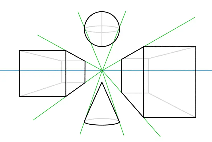 simple forms drawn in perspective