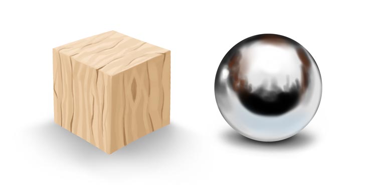 digitally painting texture (wood) and materials (chrome) on simple objects