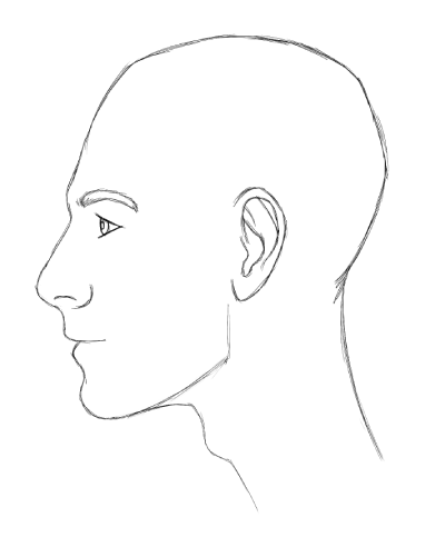 side profile drawing of a bald man