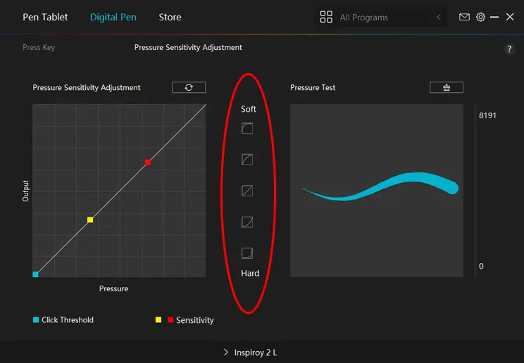 pressure sensitivity presets on Huion Inspiroy 2 L