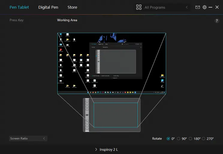 setting the working area to screen ratio on Inspiroy 2 tablet