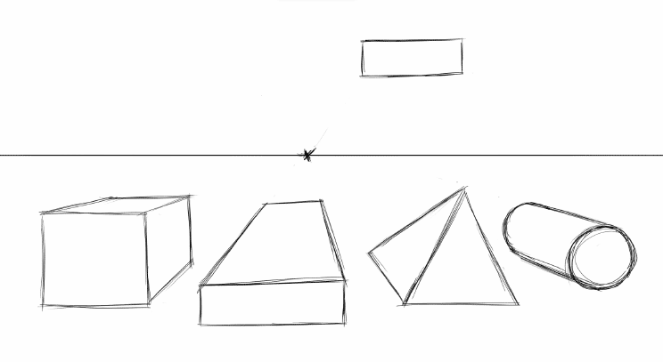 one-point perspective - form above horizon line - step 1
