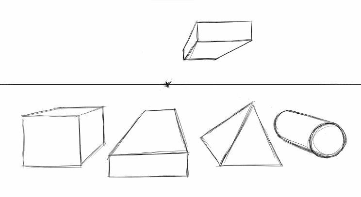one-point perspective - form above horizon line - step 4