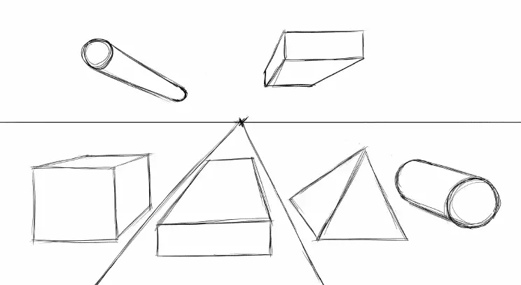 one-point perspective drawing of basic forms
