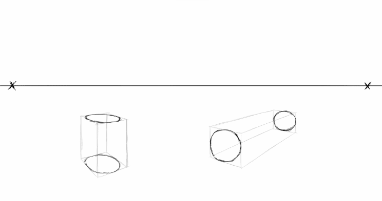 cylinder in 2-point perspective - step 2