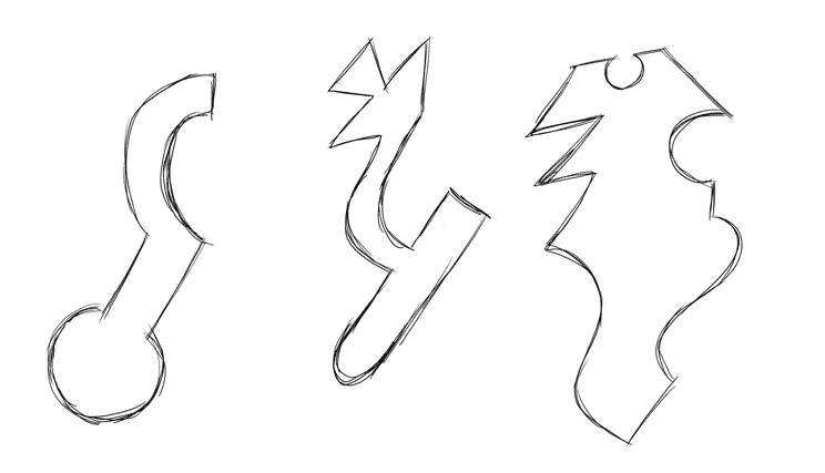 drawing of three custom shapes