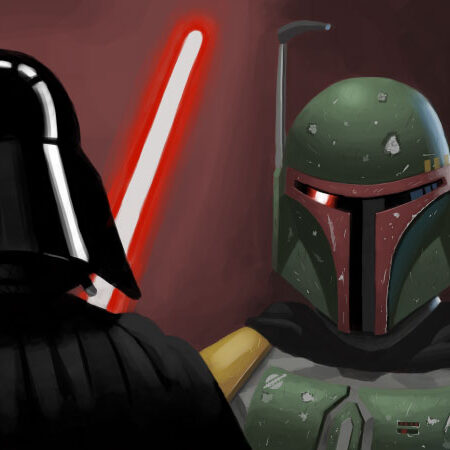 digital painting of darth vader vs boba fett