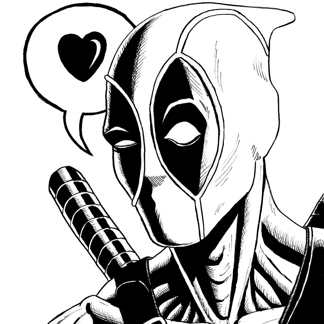 deadpool pen and ink drawing