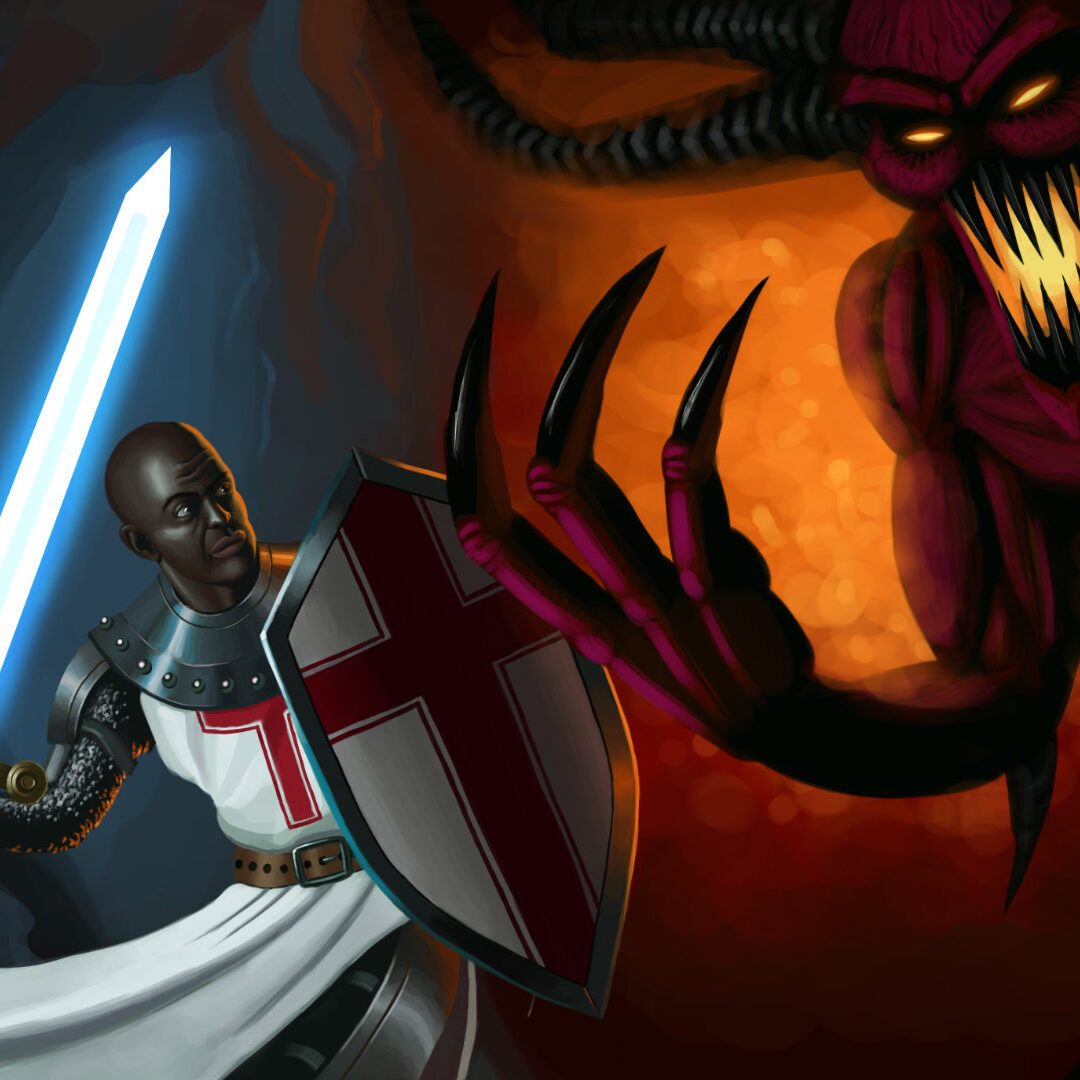 Paladin vs Fire Demon Digital Painting